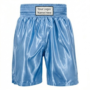Shorts de boxe pour homme en Spandex/Polyester 180g, coupe ample, noirs avec bordure rouge, logo imprimé par transfert thermique, personnalisation sur le devant. - Product Image 3