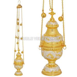 Incensario de Latón con 12 Campanas, Acabado en Oro y Plata |   Incensario para Iglesia Ortodoxa - DOUBLE VEE EXPORTS - Product Image 2