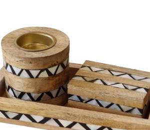 Mango Wood Incense Burner Set Bulk Luxury Wooden Bakhoor Censer with <b>Matching</b> Storage <b>Box</b> and Tray Geometric Zigzag Pattern - Product Image 6