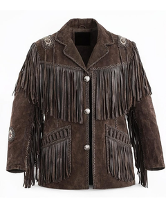 Chaqueta de Cuero Genuino para Hombre, Hecha a Mano, Estilo Vaquero Occidental Vintage con Flecos, Patrón Bordado y Logotipo Personalizado - Product Image 1