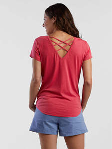 Haut rouge à manches courtes et col en V pour femme, avec dos croisé, respirant, couleur unie, vêtement d'été - Product Image 3