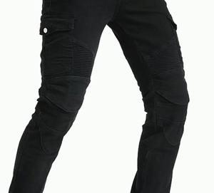 Jean cargo noir pour homme, coupe slim, taille haute, style motard, pantalon en denim avec poches, séchage rapide, léger, haute qualité - Product Image 3