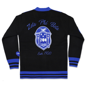 Suéter Cárdigan de Lana Zeta Phi Beta para Mujer, Negro y Azul, con Botones, Estilo Universitario, Chaqueta con Letras de la Hermandad, Cárdigan Premium - Product Image 2