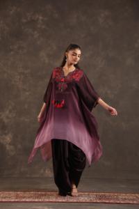 Lady's Elegant V-Neck Puff Sleeve Midi <b>Viscose</b> Kaftan <b>Dress</b> with Embroidery Breathable Fabric for Summer Beach Wear - Product Image 4