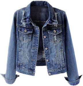 Wholesale Eco-Friendly High Street Style Women's Bomber <b>Jacket</b> 100% Cotton Long <b>Sleeve</b> <b>Short</b> Denim <b>Jacket</b> All Colors Available - Product Image 3