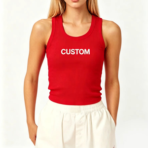Custom Red Women's Cotton Tank <b>Top</b> Scoop Neck Casual Fitted Breathable Knitted Sleeveless Front Print - Product Image 1