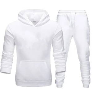 Men's <b>White</b> Hooded Sweatshirt and Pants <b>Tracksuit</b> Casual Solid Color Full Sleeve Breathable Cotton Jogging Suit Autumn Wear - Product Image 1