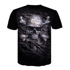 Men's Breathable 100g Gothic Skull T-<b>Shirt</b> Stitched <b>Face</b> Print Back Design Short Sleeve V-Neck Casual Summer Wear 100% Cotton - Product Image 4