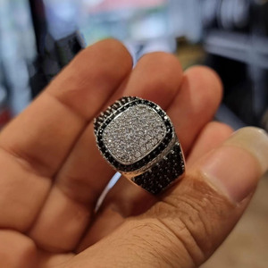 Men's Black & White Moissanite Diamond Cluster Pinky <b>Ring</b> <b>925</b> Sterling <b>Silver</b> Signet <b>Ring</b> Hip Hop Style Iced Out Bling Jewelry - Product Image 2