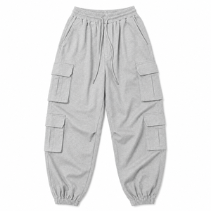 Pantalon de jogging cargo pour homme avec cordon de serrage, taille élastique, grandes poches, style streetwear décontracté, polyester/coton - Product Image 2