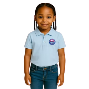 Polo brodé bleu ciel pour filles, décontracté, à manches courtes, pour l'école, confortable, style de vie, haut de gamme - Product Image 1