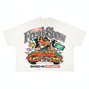 T-shirt surdimensionné pour homme FreakShow Club855 avec imprimé de dessin animé, col rond, manches courtes, style streetwear d'Atlanta, tissu jersey - Product Image 1