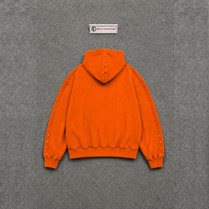 Sweat-shirt à capuche oversize délavé style urbain orange avec détails en strass et finition délavée, style décontracté, en molleton French Terry - Product Image 6