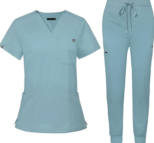 Factory Direct OEM <b>Scrubs</b> <b>Set</b> for Women Nurse Uniform V-Neck Top Drawstring Jogger Pants Multi Pocket Spandex/Polyester Hospital - Product Image 3