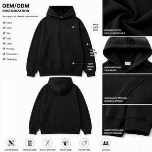 Sweat à capuche personnalisé en coton épais pour homme, coupe oversize, épaules tombantes, couleur noire, impression de logo personnalisée, fabricant OEM ODM - Product Image 5