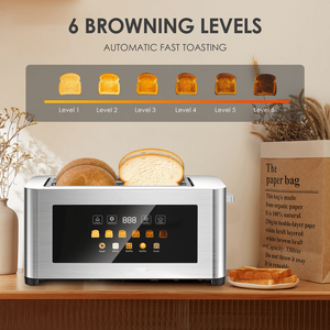 Ultra Wide 4-Piece Dual Control Silver <b>Toaster</b> 1.5 Inch LED Touchscreen Display Features 4 Slots Bread Machine - Product Image 2