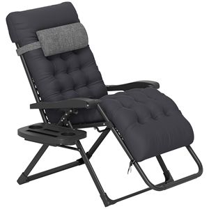 Black Foldable <b>Zero</b> <b>Gravity</b> Recliner <b>Chair</b> with Cup Holder Cushion for Beach Use - Product Image 1