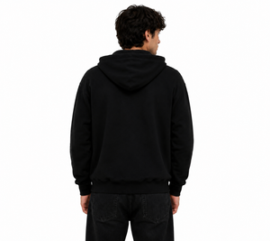 Sweat-shirt à capuche zippé noir pour homme, coupe classique, décontracté, couleur unie, en coton tricoté, pour l'automne, impression numérique, écologique - Product Image 2