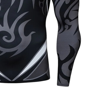 Men's Long Sleeve <b>Rash</b> <b>Guard</b> Black Tribal Dragon Print Quick Dry Polyester Compression Shirt for Water Sports <b>BJJ</b> - Product Image 2