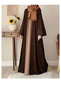 Vestido Abaya Largo para Mujer, Color Marrón Sólido, Corte en A, con Hiyab, Manga Recta, Cuello Redondo, Poliéster, Elegante y Modesto, Venta al Por Mayor - Product Image 3