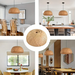 <b>Large</b> Bamboo Ceiling <b>Light</b> with Handwoven Shade for Dining Area Villas Hotels and Commercial Interiors - Product Image 6