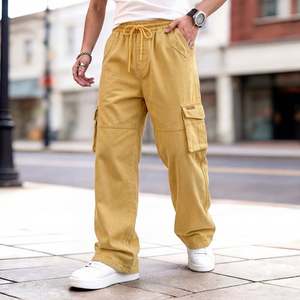 Custom OEM Manufactured 100% Cotton Baggy Cargo <b>Jeans</b> Wide Leg Y2K <b>Elastic</b> Waist Denim Pants for Men with Drawstring Streetwear - Product Image 4