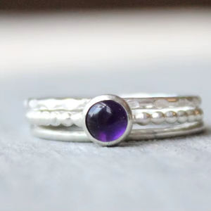 Juego de Anillos de Amatista en Plata de Ley, Anillos Apilables, Piedra de Nacimiento de Febrero, Joyería Minimalista para Mujer, Proveedor Mayorista - Product Image 1