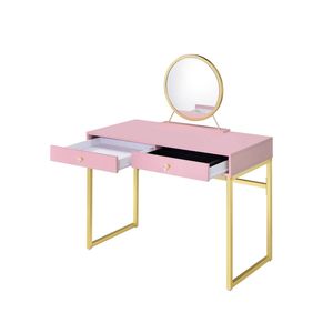 Coleen Pink and Gold Finish <b>Makeup</b> <b>Vanity</b> Desk with Mirror and Jewelry Tray - Product Image 1