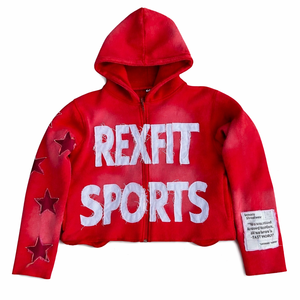 Sweats à capuche streetwear effet délavé, en molleton de coton épais 500 GSM, broderie vieillie, coupe oversize à épaules tombantes, avec fermeture éclair - Product Image 1