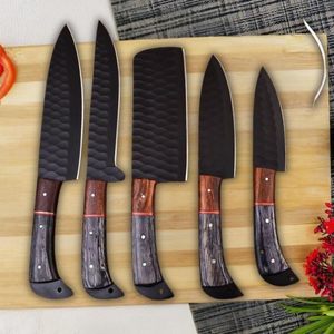 Ensemble de couteaux de cuisine BK Industries en acier Damas, 5 pièces, avec manches en bois, design ambidextre, lames droites et affûtées - Product Image 4