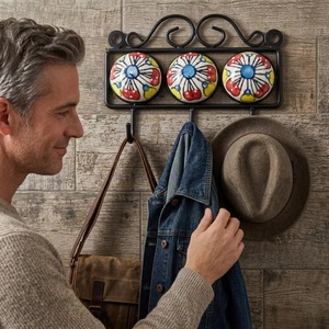 Vintage Style Metal Wall Mounted <b>Coat</b> <b>Hook</b> 3 <b>Hooks</b> Adjustable Waterproof Eco-Friendly Self-Adhesive Installation Handmade <b>Decor</b> - Product Image 2