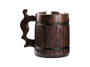 Jarra de cerveza de madera pulida personalizada, tipo barril, rústica, con espuma, para amantes de la cerveza, bares en casa o noches de juegos. - Product Image 6