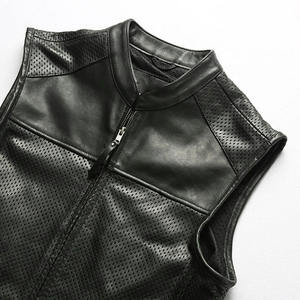 Gilet en cuir de vachette décontracté pour homme, gilet moto en cuir véritable d'hiver avec fermeture éclair et poche 5 dimensions, sans manches - Product Image 4