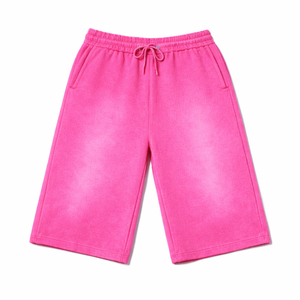 Shorts Bermuda décontractés pour hommes, couleur unie, tricotés, mi-longs, avec cordon de serrage à la taille et poches latérales, couleur violette - Product Image 2