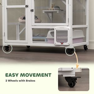 Cuccia Moderna Bianca per Gatti da 39 Pollici, Grande Recinto Interno con Tetto Apribile e Ruote per Allevamento, Ideale per Hotel - Product Image 5