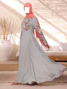 Abaya Traditionnelle Femme Musulmane en Gros, Abayas Imprimées à Manches Longues, Double Robe Ouverte sur le Devant, en Polyester, Col en V - Product Image 2