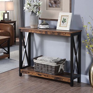 Bureau d'entrée convertible style ferme avec miroir, structure rectangulaire étroite, décoration moderne pour la maison - Product Image 2