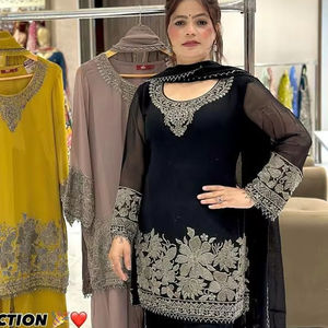 Esprit soufflant nouveau motif semi-point matériel couleur noire motifs inspirés de Mughal combinés costume Anarkali Salwar avec ensemble Dupatta - Product Image 4