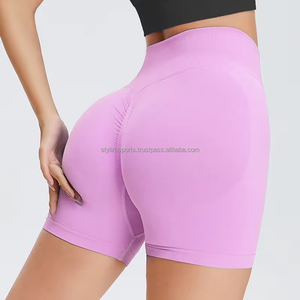 กางเกงขาสั้นออกกำลังกายเอวสูงสำหรับผู้หญิงกางเกงขาสั้นออกกำลังกายเอวยางยืดนุ่มผ้าสแปนเด็กซ์สำหรับใส่ในฤดูร้อนโยคะเต้นรำปรับแต่งโลโก้ได้ตามต้องการ - Product Image 1