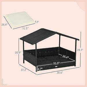 Cuccia per Cani in Vimini Bianco Crema con Cuscino Rimovibile, Arredo per Animali Domestici - Product Image 2