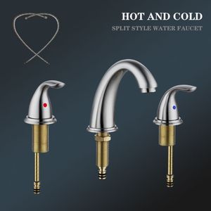 Rubinetto Moderno a 3 Fori per Lavabo, Finitura Nichel Spazzolato, Design a Cascata - Product Image 2