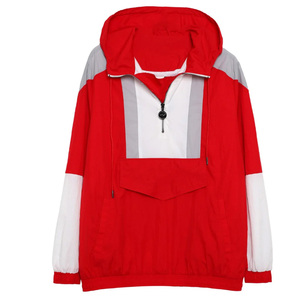 <b>Mens</b> Orange <b>White</b> Colorblock Anorak Pullover <b>Jacket</b> Quarter Zip Hooded Windbreaker Waterproof Nylon Outdoor Apparel OEM Service - Product Image 1