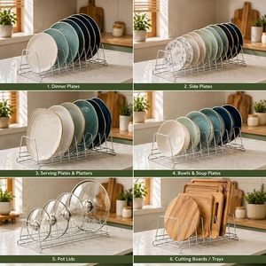Égouttoir à vaisselle multi-sections en acier inoxydable robuste pour cuisine, support à thali, organisateur de vaisselle, résistant à la rouille - Product Image 3