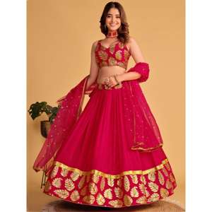 Maravillosas Lentejuelas Rosadas Georgette Lehenga Choli Con Dupatta - Product Image 5