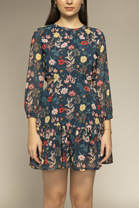 Premium Quality Summer Teal Blue Flared CutOut Tiered Mini <b>Dress</b> Printed <b>Dress</b> for Girls Daily Wear for Export Selling Price - Product Image 5