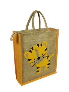Natural Jute Shopping <b>Tote</b> <b>Bag</b> <b>with</b> Zipper Closure Cute Animal Print Reusable Eco-Friendly Gift Grocery <b>Bag</b> <b>with</b> Rope Handle - Product Image 2