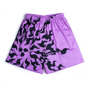 Men's Red Printed Knitted 100% Polyester Shorts Elastic Waist Casual Breathable Mesh Fabric with Bird and Sun Design Front Logo - Product Image 2