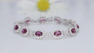 Stylish 925 Silver <b>Ruby</b> <b>Bracelet</b> With Oval Cut Lab grown Diamonds Classic Wedding Jewelry IGI Certified - Product Image 2