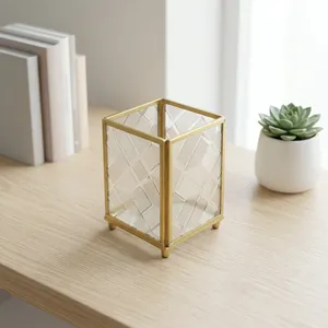 ARTISAN DESIGN Handmade Irregular <b>Brass</b> <b>Lantern</b> with Embossed Geometric Pattern Home Decoration Candle Holder - Product Image 2