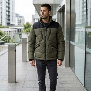 Chaqueta Acolchada Verde Oliva para Hombre, Cuello Alto, Cierre de Cremallera Frontal, Resistente al Viento, Transpirable, de Secado Rápido, Ecológica, Informal para Invierno - Product Image 3